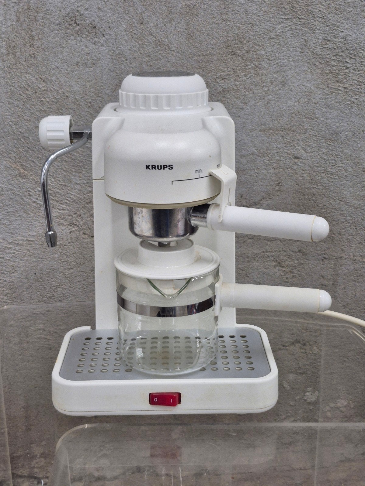 Vintage Krups Espresso Mini 963 koffiezetapparaat wit, Ophalen, Gebruikt, Espresso apparaat, Gemalen koffie