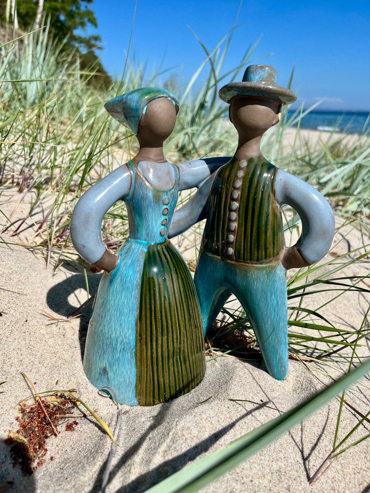 Jie Gantofta Zweeds keramiek jaren 70 turquoise/groen, Ophalen of Verzenden, Zo goed als nieuw, Mens