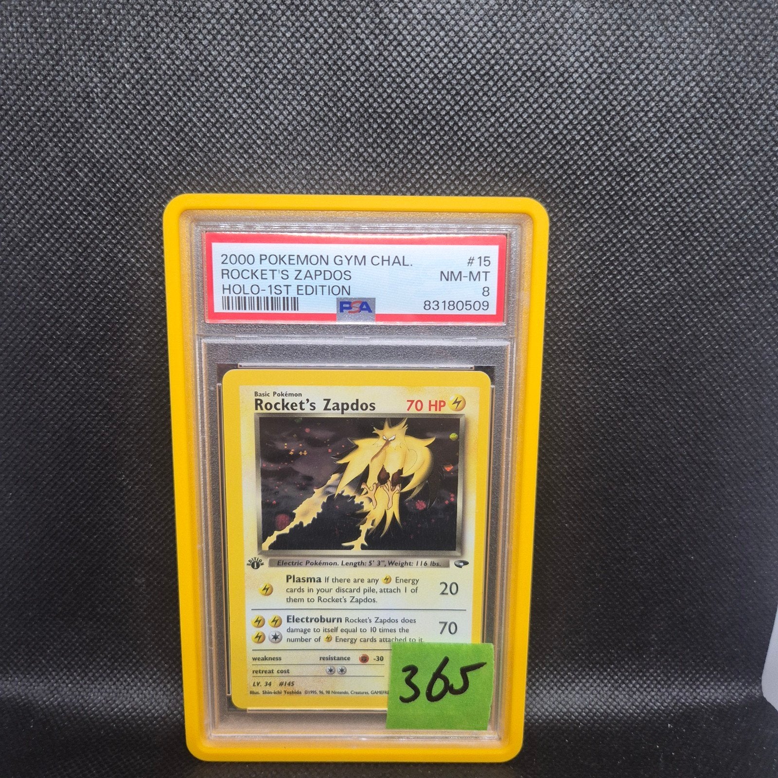 Rockets Zapdos Holo 1st Edition Gym Challenge PSA 8, Ophalen of Verzenden, Zo goed als nieuw