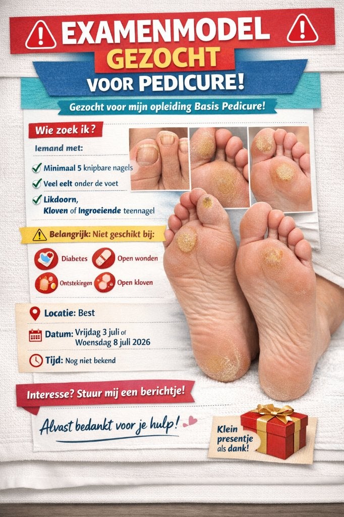 Pedicure examen model gezocht, 33 - 40 uur, Overige vormen