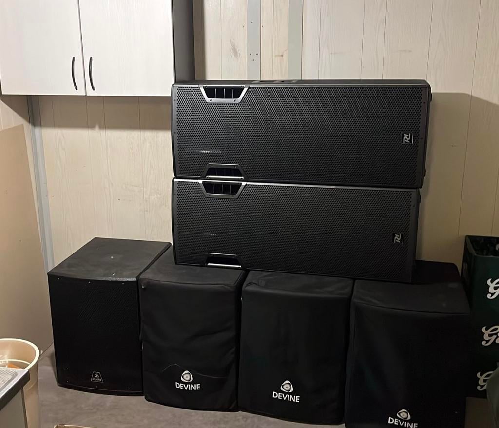 2x Power Dynamics Top + 4x Devine Sub, Ophalen, Gebruikt, 1000 watt of meer, P.A.