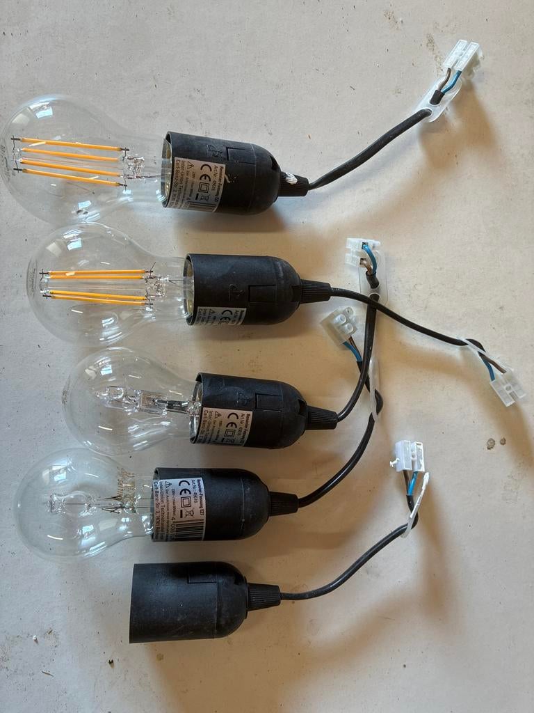 5 verhuisfittingen met 4 lampen (E27), Ophalen of Verzenden, Gebruikt