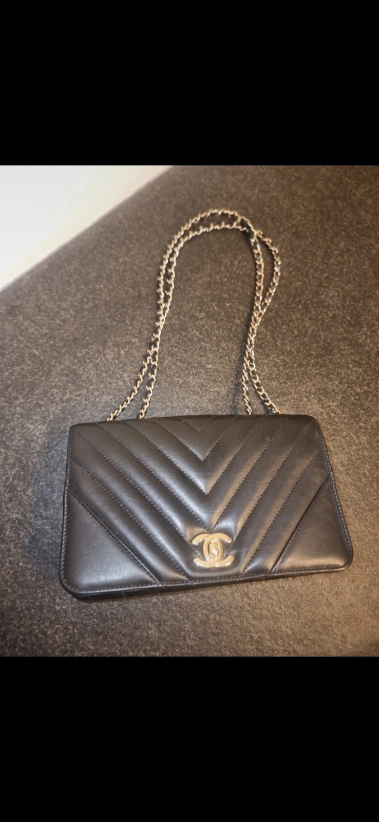 Orginele Zwarte Chanel Chevron Statement Flap Bag, Ophalen of Verzenden, Gebruikt