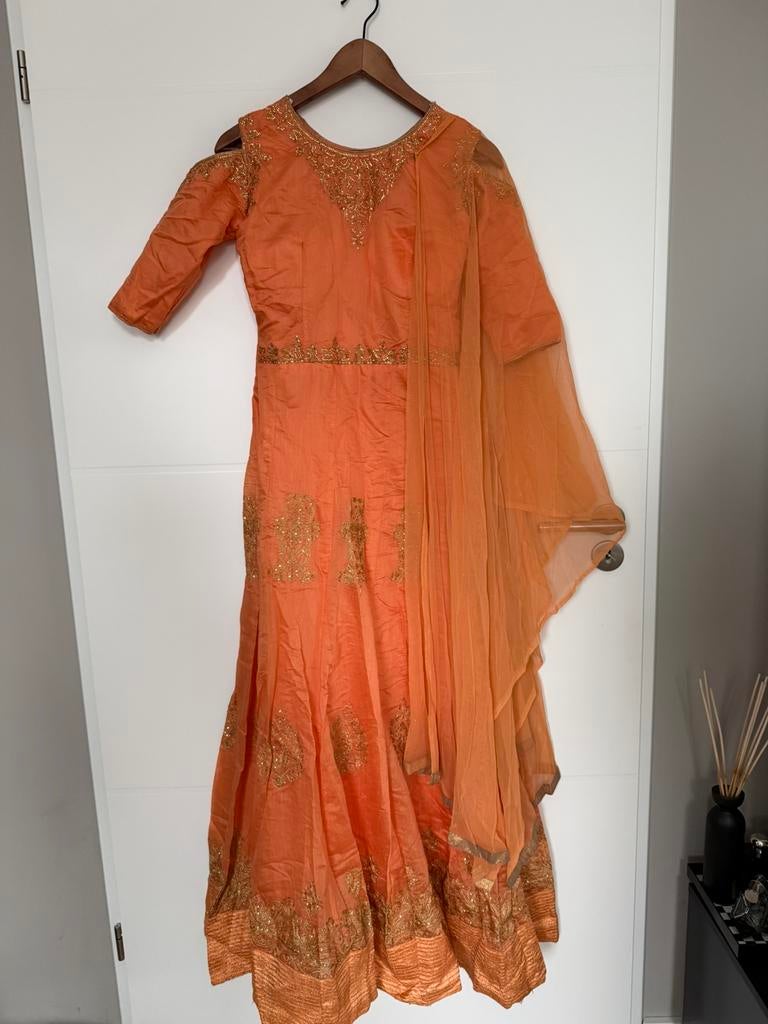 Anarkali - salwar suit, Overige typen, Oranje, Ophalen of Verzenden, Zo goed als nieuw