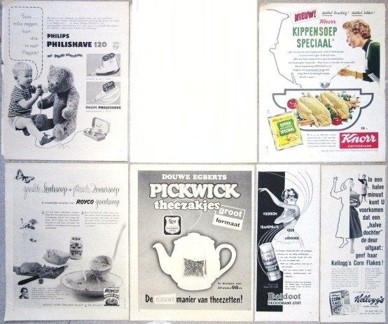 Advertenties reclames van juli 1958 Amstel AEG Knorr Ponds, Verzamelen, Ophalen of Verzenden, Gebruikt, Overige typen