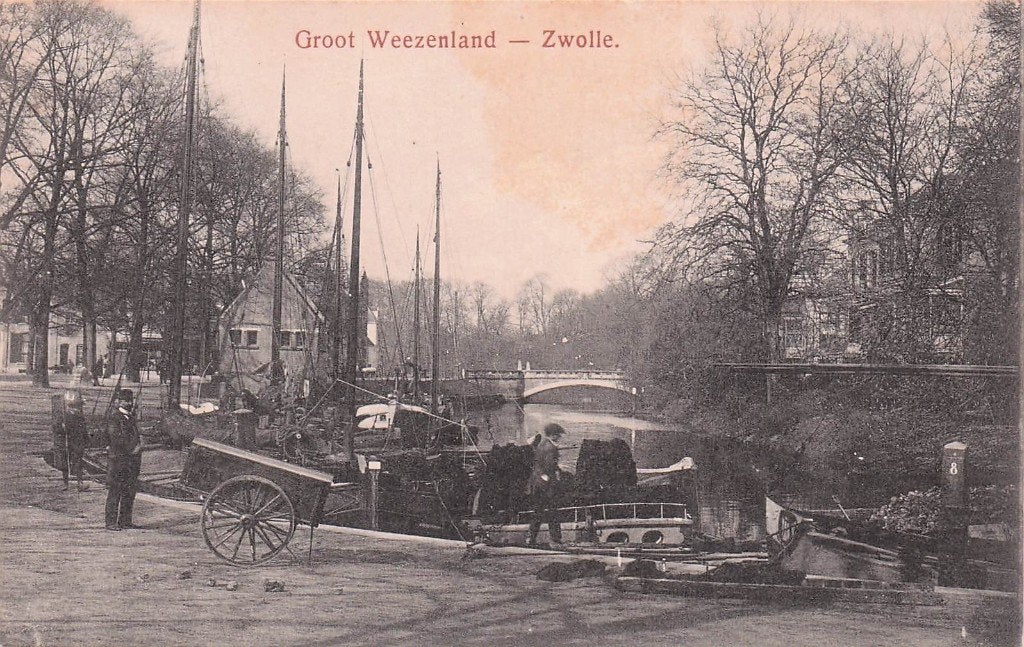 Zwolle - Groot Weezenland met boten in kanaal FRAAI, Ophalen of Verzenden, Voor 1920, Ongelopen, Overijssel
