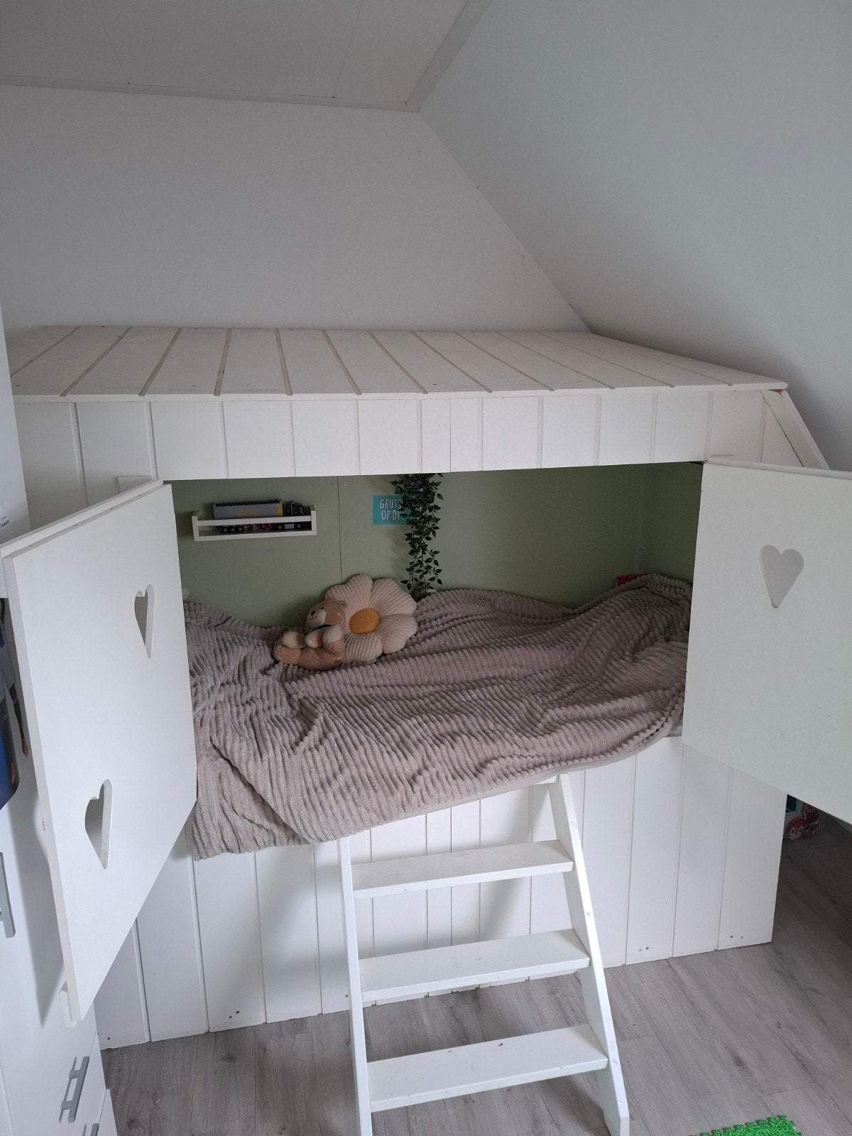 Zelfgemaakte bedstee voor eenpersoons matras, Ophalen, Gebruikt, Eenpersoons, Wit