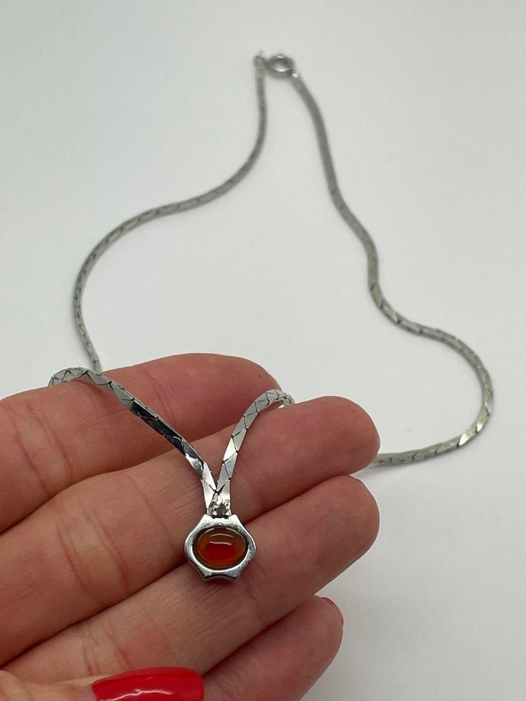 D867 Prachtige zilveren ketting carneool hanger, Sieraden, Tassen en Uiterlijk, Antieke sieraden, Ophalen of Verzenden, Zilver