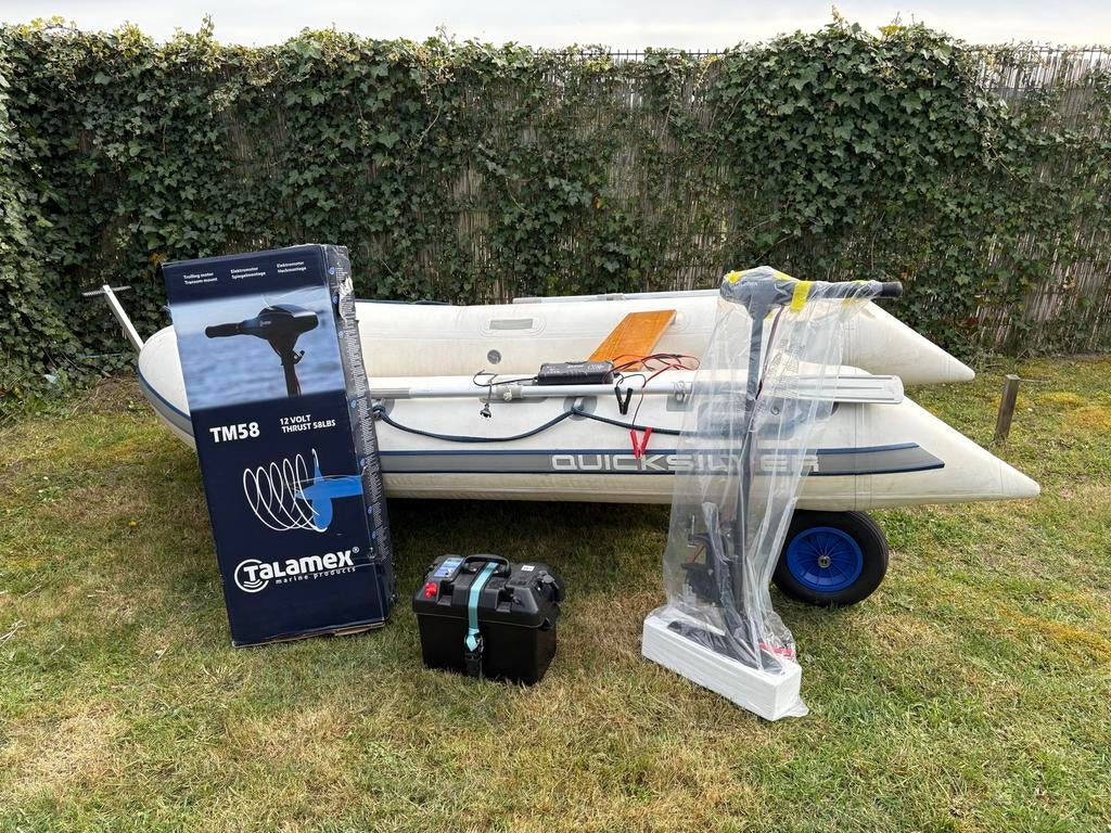 Quicksilver rubberboot elektrische motor, Watersport en Boten, Ophalen, Quicksilver, Elektrisch, Zo goed als nieuw