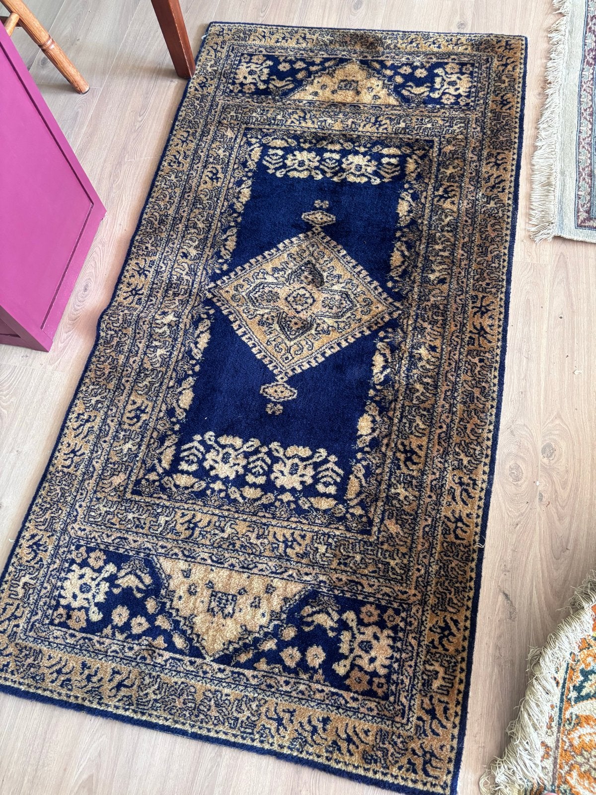 Wollen Oosters Tapijt - Prachtige Kleuren 180x90 cm, Ophalen, Gebruikt, Blauw, 50 tot 100 cm
