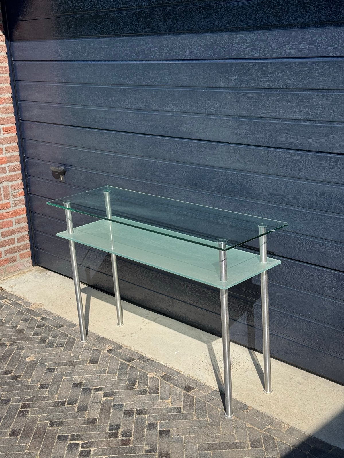 Degelijke glazen bijzettafel 40x120x78 cm side table, Huis en Inrichting, Tafels | Bijzettafels, Ophalen, Gebruikt, Glas, 75 cm of meer