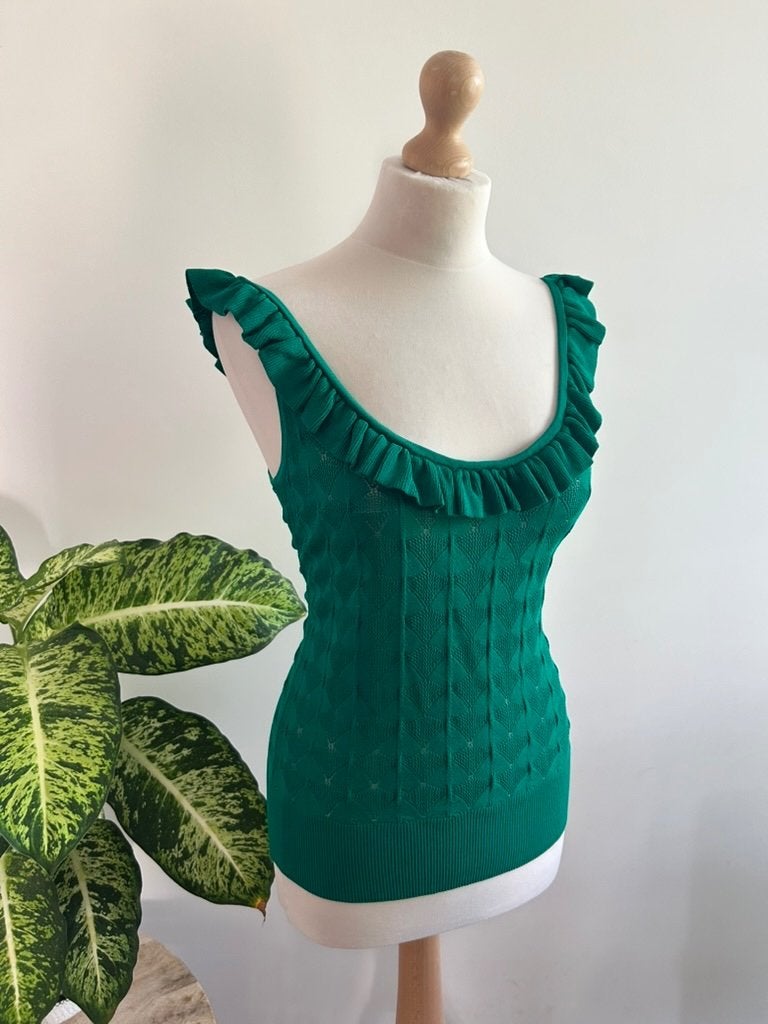 King Louie maat L groene ruffle top 3330, Kleding | Dames, Maat 42/44 (L), Ophalen of Verzenden, Zo goed als nieuw, King Louie