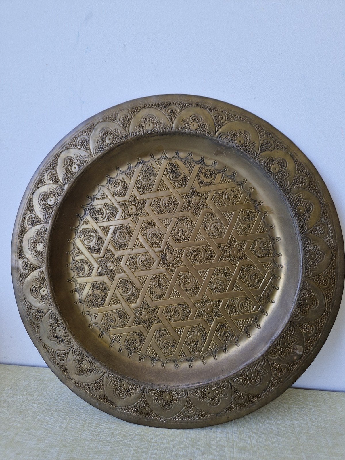 Vintage messing Marokkaans sierbord schaal Fez handgemaakt, Ophalen of Verzenden