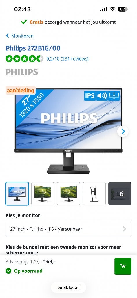 Philips 272B1G/00 | 27 inch Full HD IPS Monitor, Computers en Software, Ophalen, Draaibaar, IPS, Full HD
