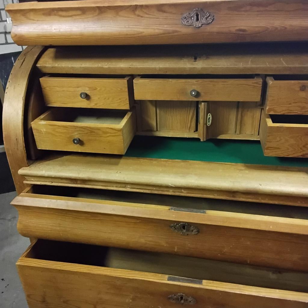 Massief grenenhout cilinder bureau jaren 70, Ophalen