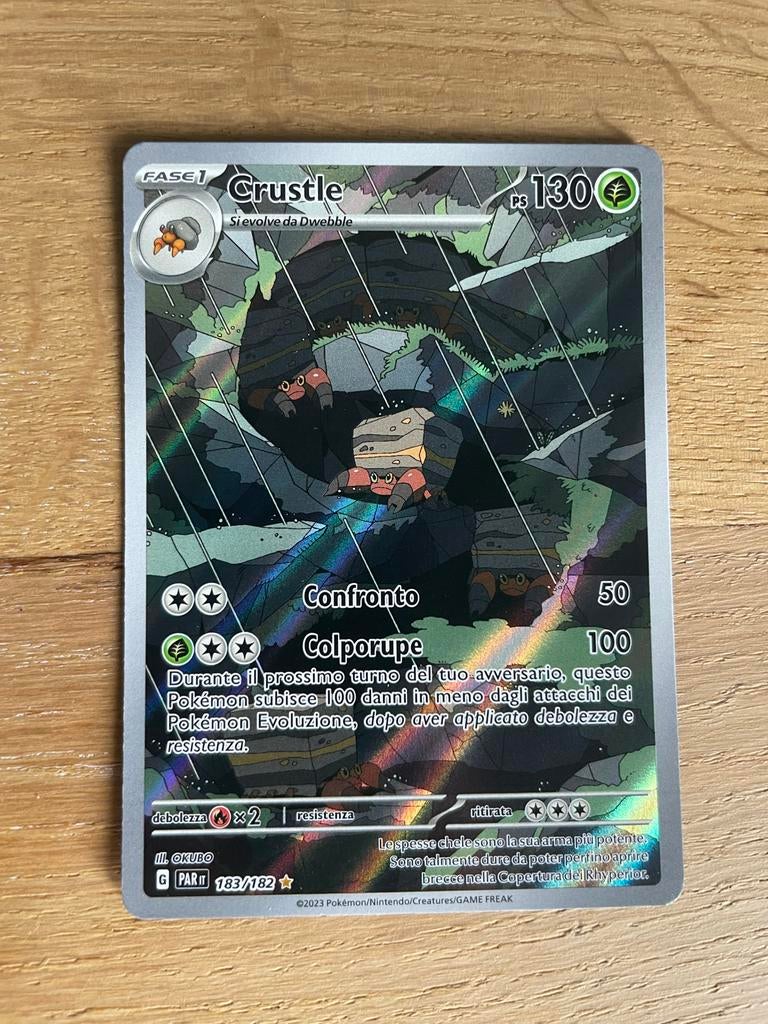 Crustle Pokémon kaart 183/182 Paradox Rift, Ophalen of Verzenden, Zo goed als nieuw, Losse kaart, Foil