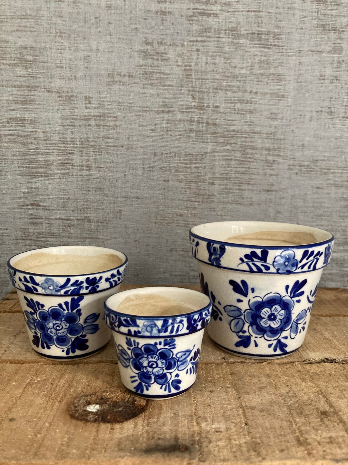 3 antiek Delfts blauwe miniatuur bloempotjes, perfecte staat, Antiek en Kunst, Antiek | Keramiek en Aardewerk, Ophalen of Verzenden