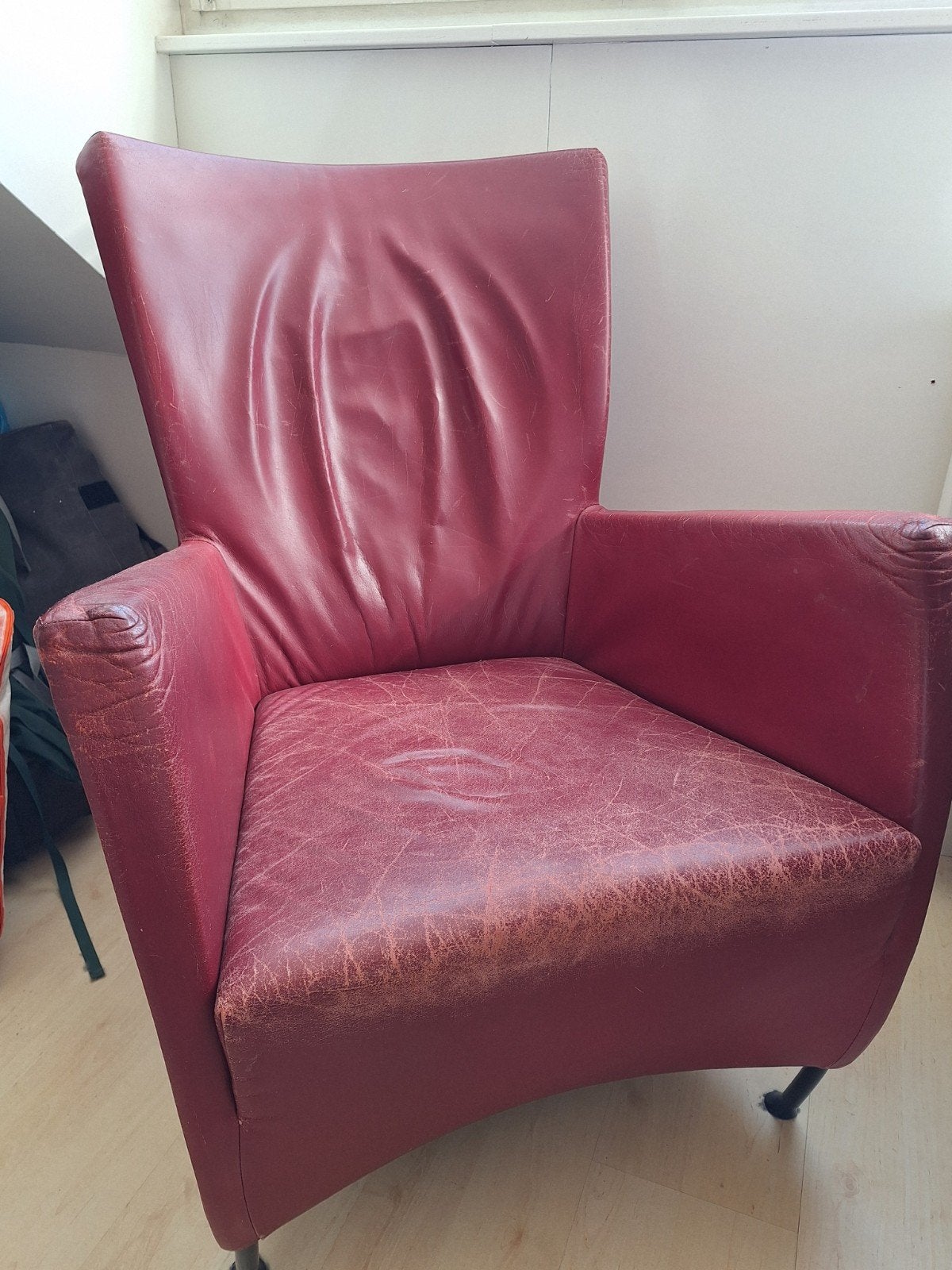 Designfauteuil 'Windy' van Gerard van den Berg (leer), Ophalen, Gebruikt, 75 tot 100 cm, Leer