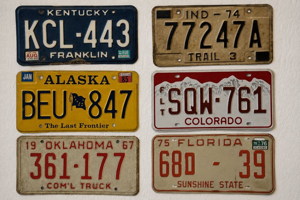Vintage USA nummerplaten – diverse staten & jaartallen, Ophalen of Verzenden, Gebruikt, Auto's