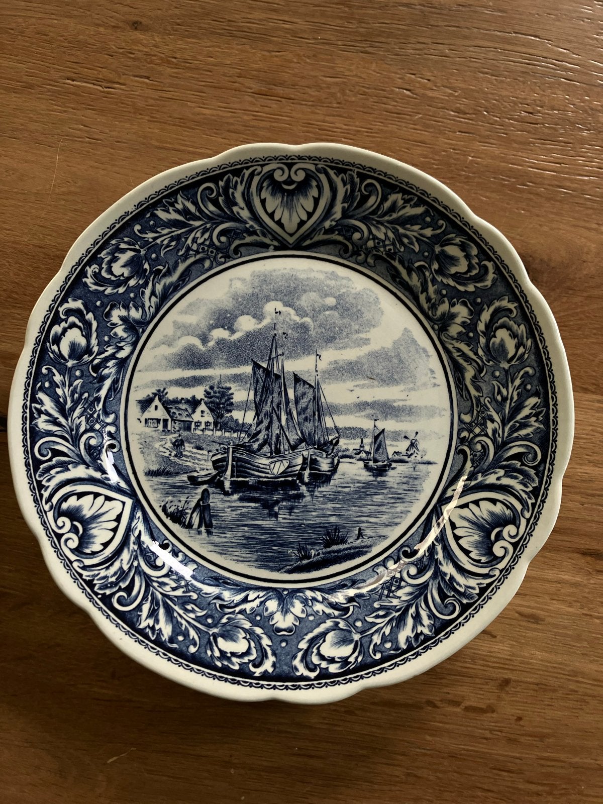 Antiek Delfts Blauw Boch bord met Hollands tafereel, Ophalen of Verzenden