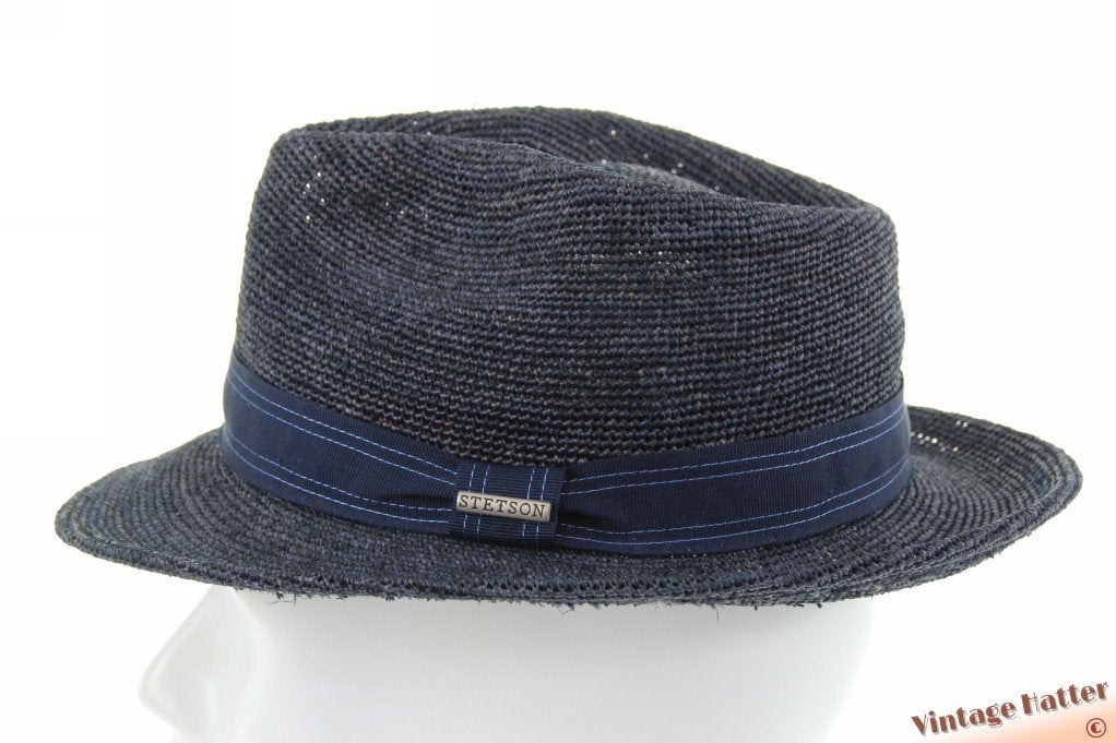 zomer gleufhoed Stetson Fedora Raffie Crochet grijsblauw 56, Hoed, Stetson - Raffia Crochet, Nieuw, Ophalen of Verzenden