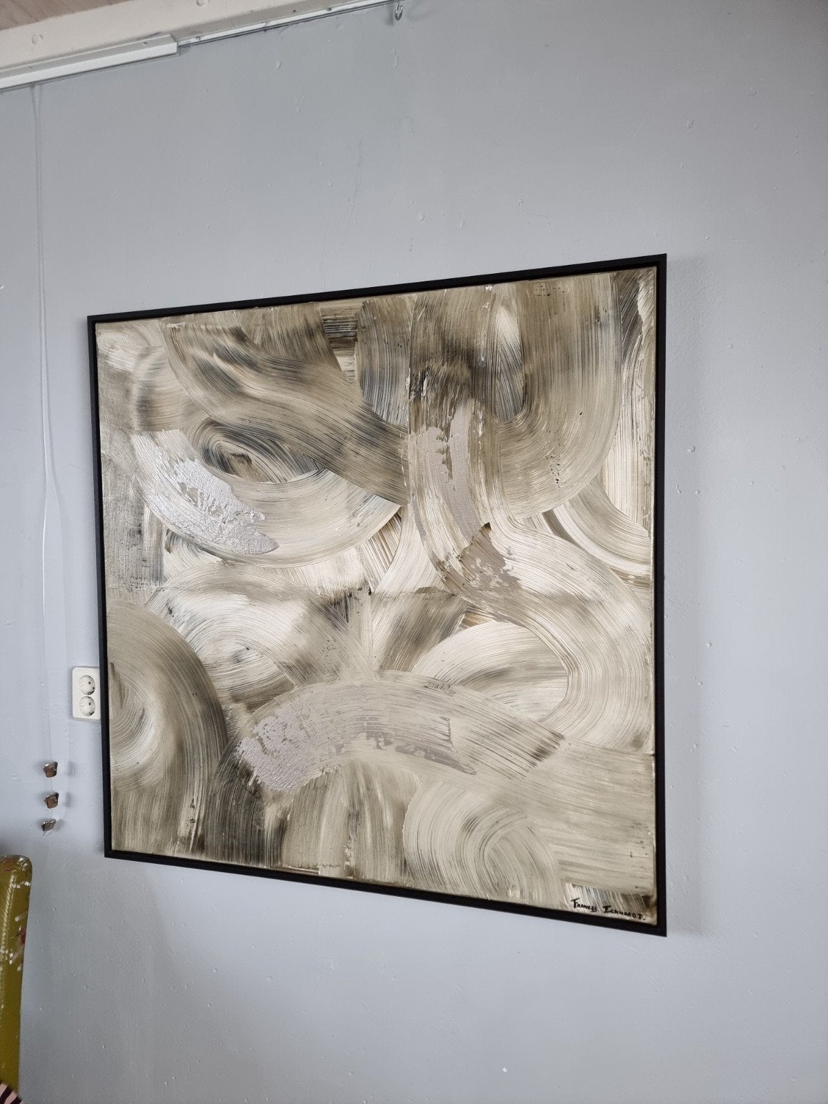 handgeschilderd abstract schilderij 100x100 cm ingelijst, Antiek en Kunst, Ophalen