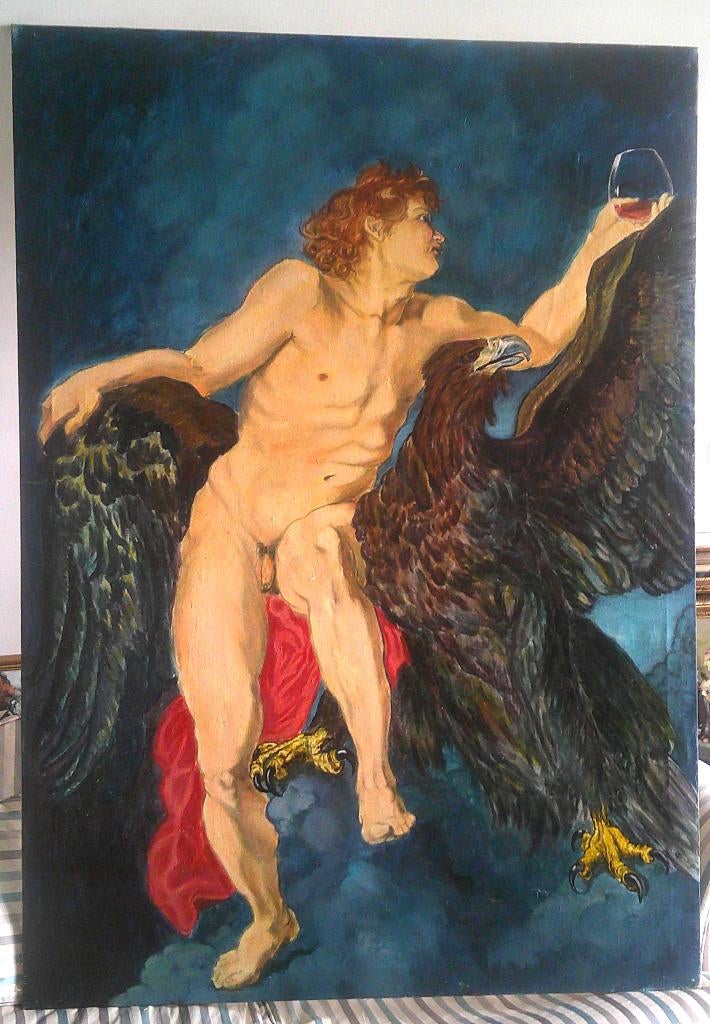 GROOT) - Mythologie Ganymedus naakt met adelaar - ca.1950, Ophalen
