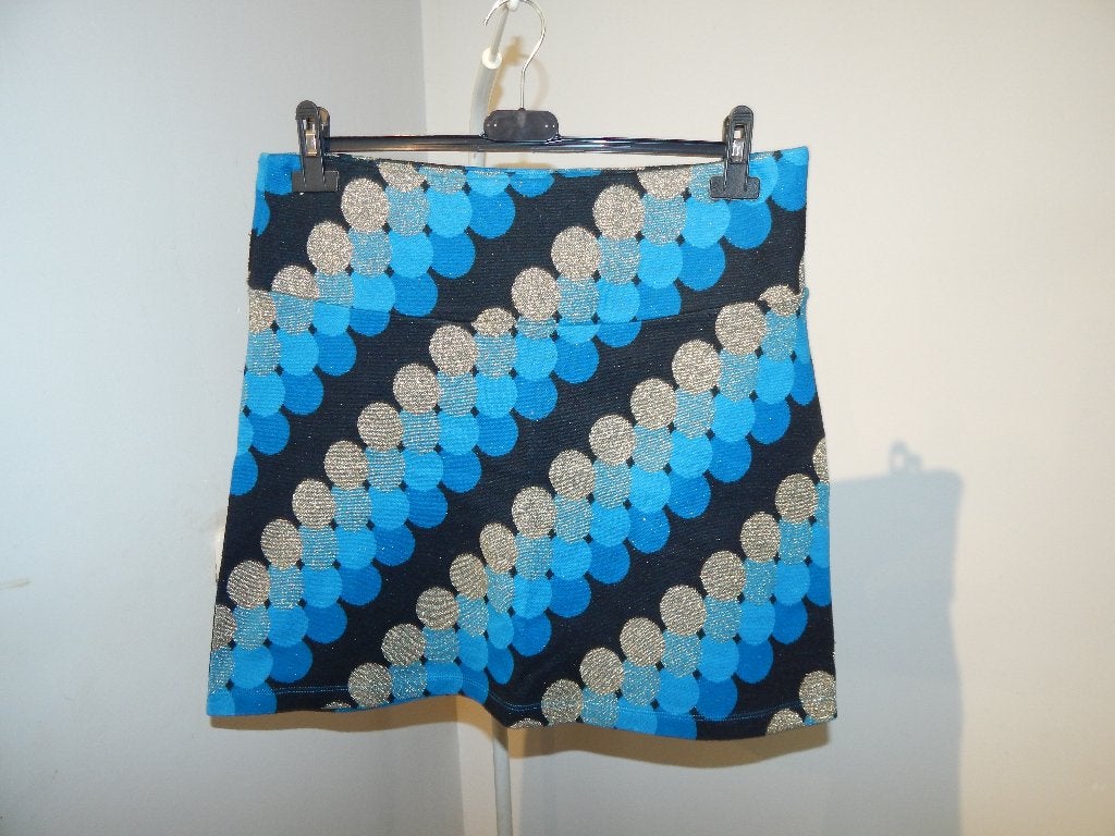 King Louie vintage look rok in print oa azuur goud mt L, Kleding | Dames, Maat 42/44 (L), King Louie, Gedragen, Boven de knie