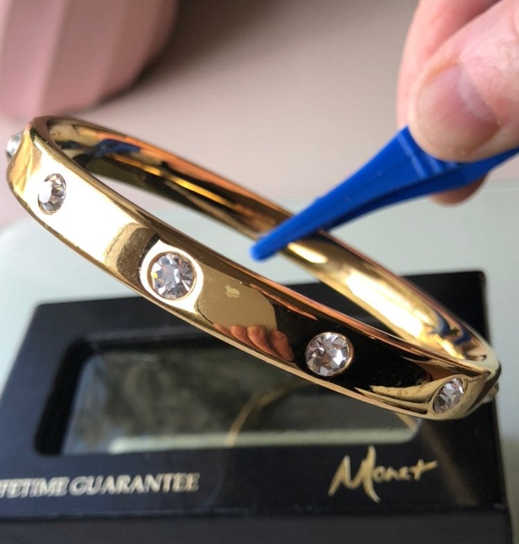 Monet Armband Goud Verguld Swarovski Vintage, Ophalen of Verzenden, Zo goed als nieuw, Overige kleuren, Goud