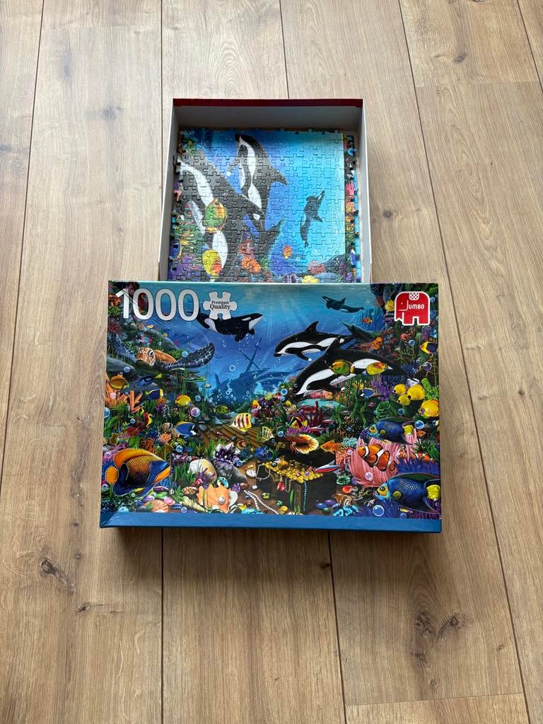 Jumbo Legpuzzel 1000 stukjes - Onderwaterwereld met orka's, Ophalen of Verzenden, 500 t/m 1500 stukjes, Zo goed als nieuw, Legpuzzel