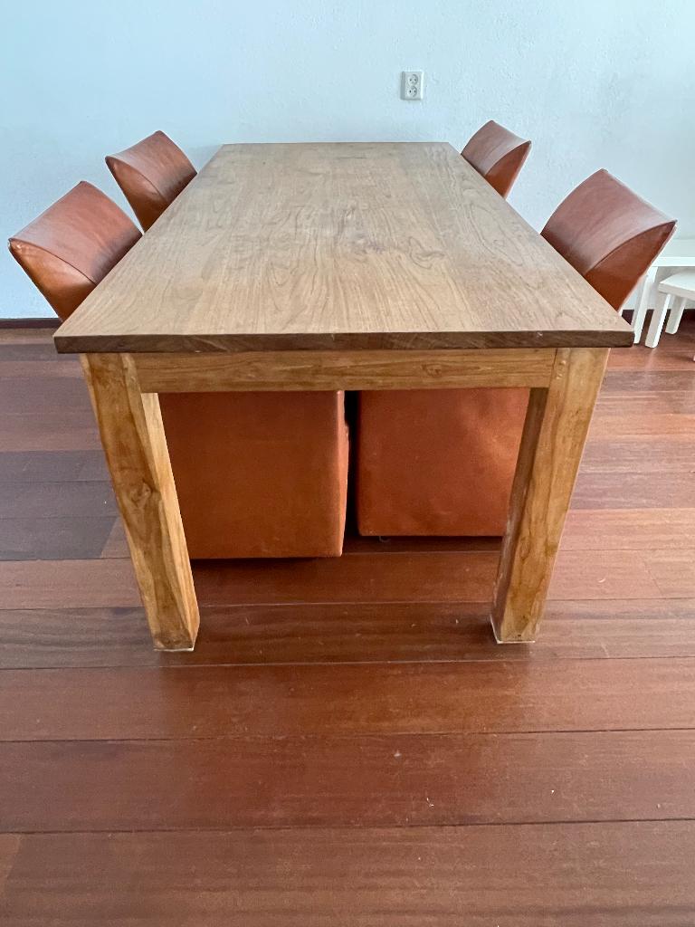 Teak eettafel 199x94x78, Teakhout, 50 tot 100 cm, Zo goed als nieuw, Vijf personen of meer