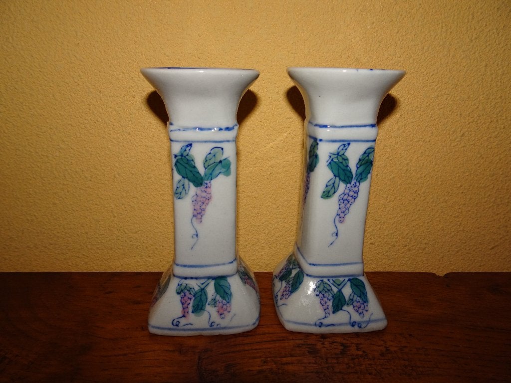 2 Chinees porseleinen kandelaars, Ophalen of Verzenden, Zo goed als nieuw, Overige materialen, Kandelaar