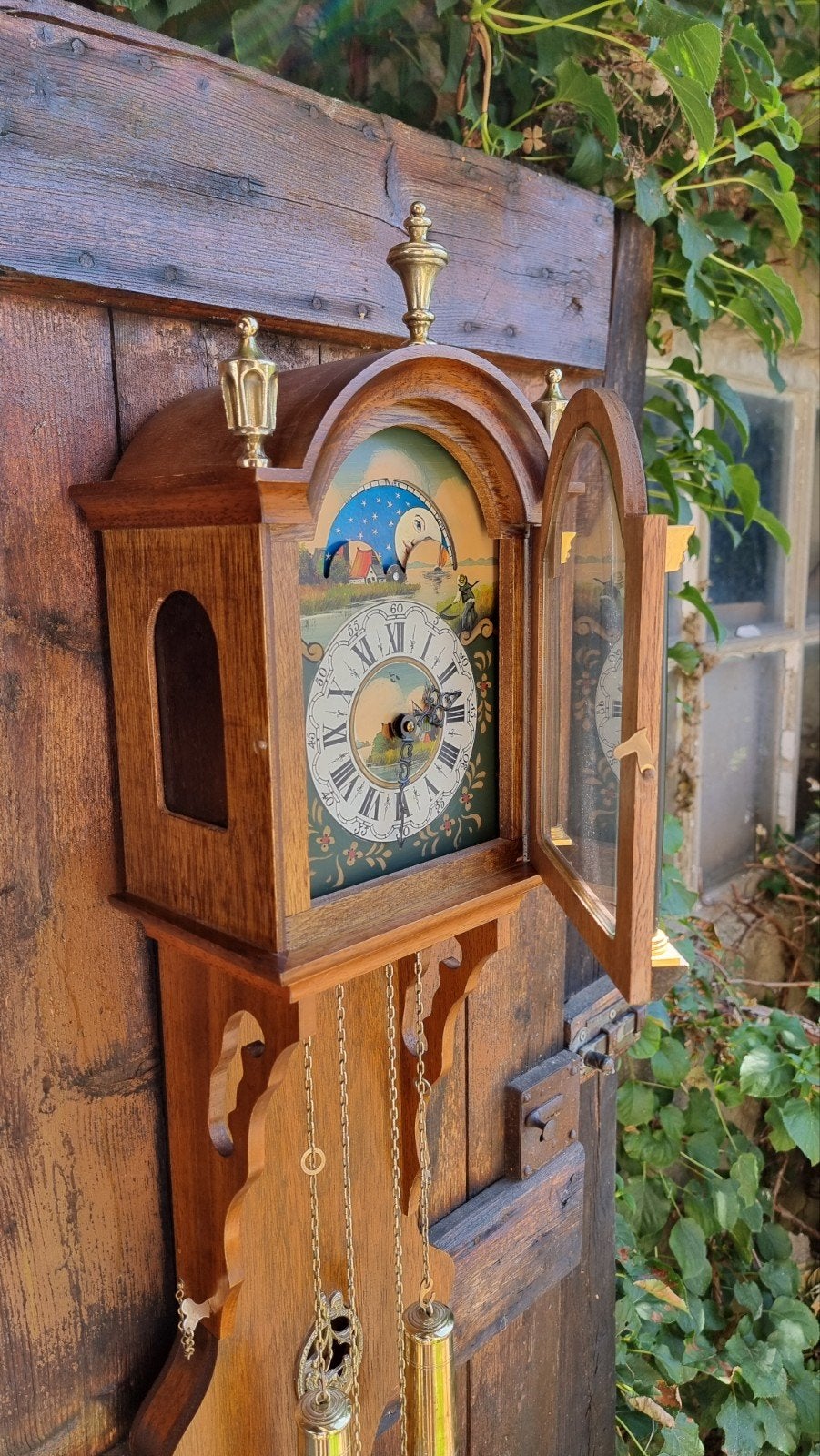 Vintage Friese Stoelklok met Maanfase – SBS Feinmechanik, Antiek en Kunst, Ophalen