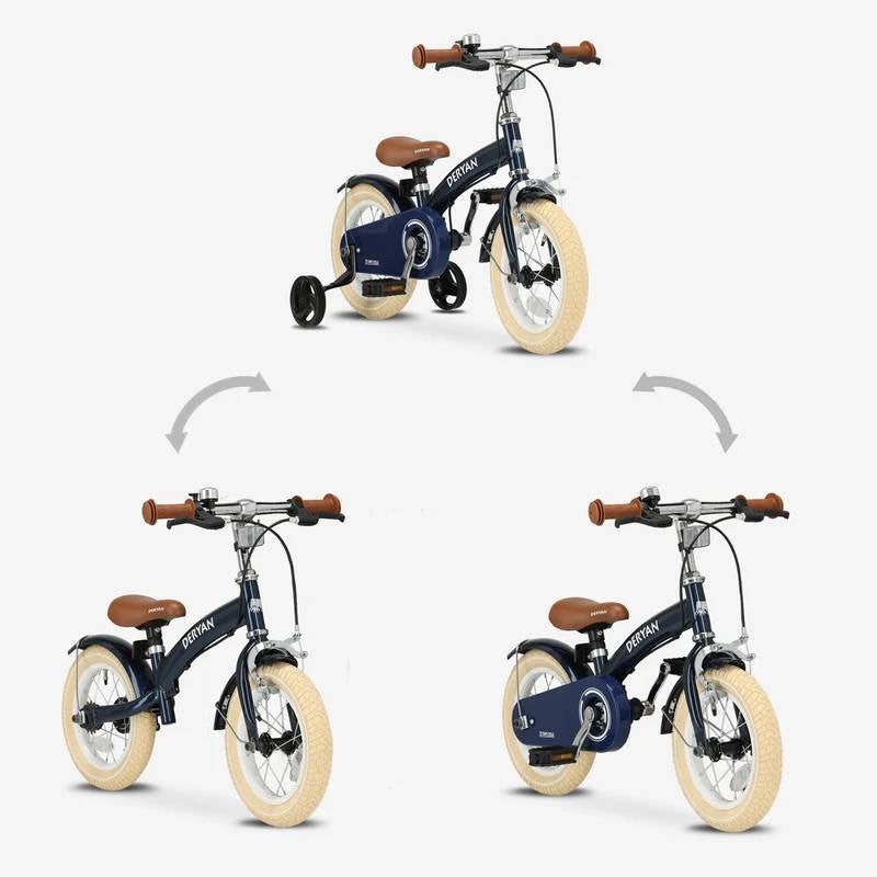 Deryan Luxe Kinderfiets 12 inch - 3 in 1 - loopfiets Blauw, Ophalen of Verzenden, Nieuw, Loopfiets