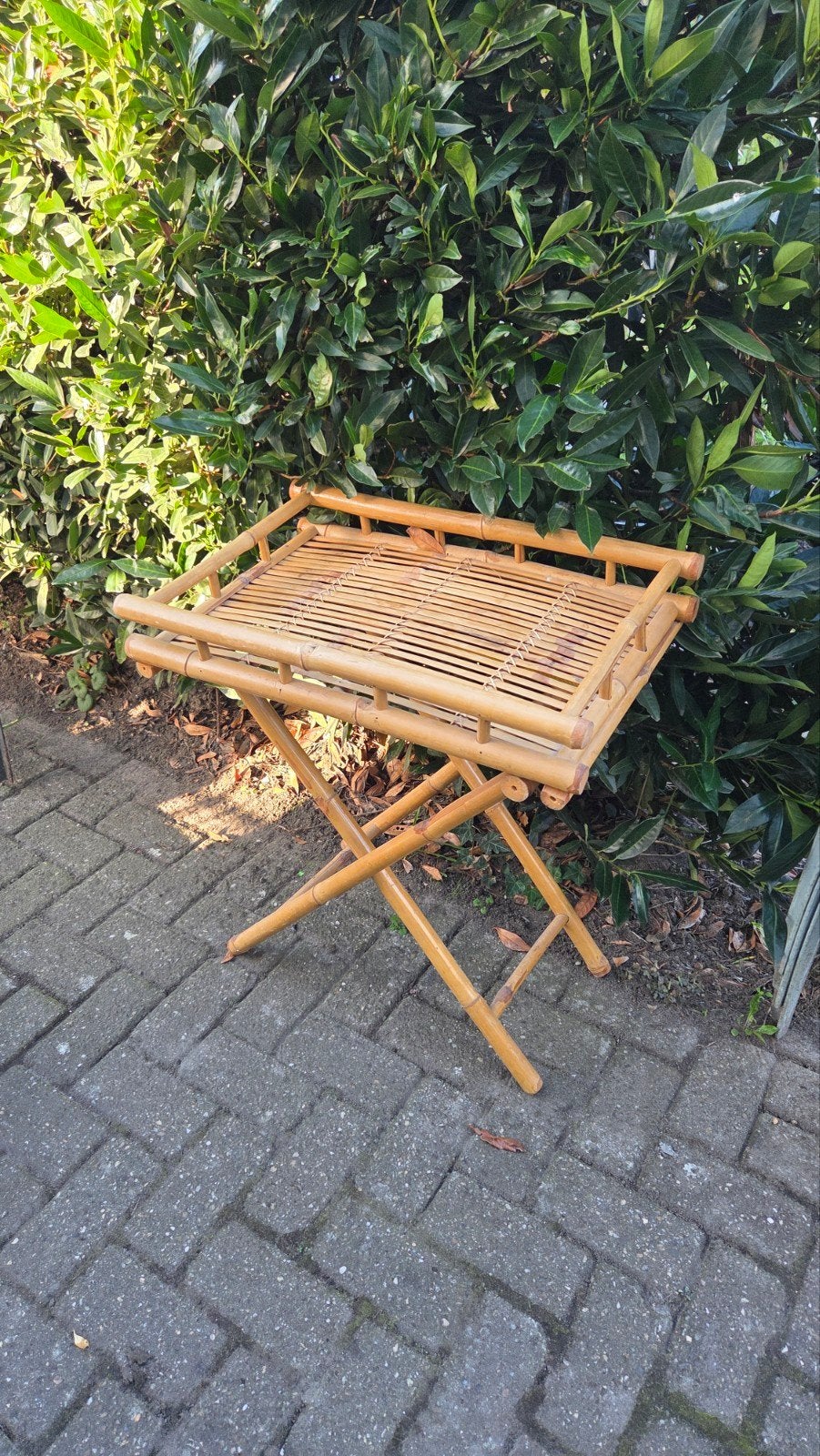 Bamboe bijzettafel met afneembaar dienblad, Ophalen, Minder dan 55 cm, Gebruikt, Bohemian, Tropisch