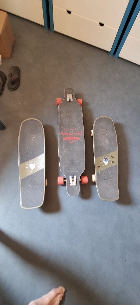 Longboards & cruisers + houten skateboardrek, Ophalen, Gebruikt, Skateboard, Longboard
