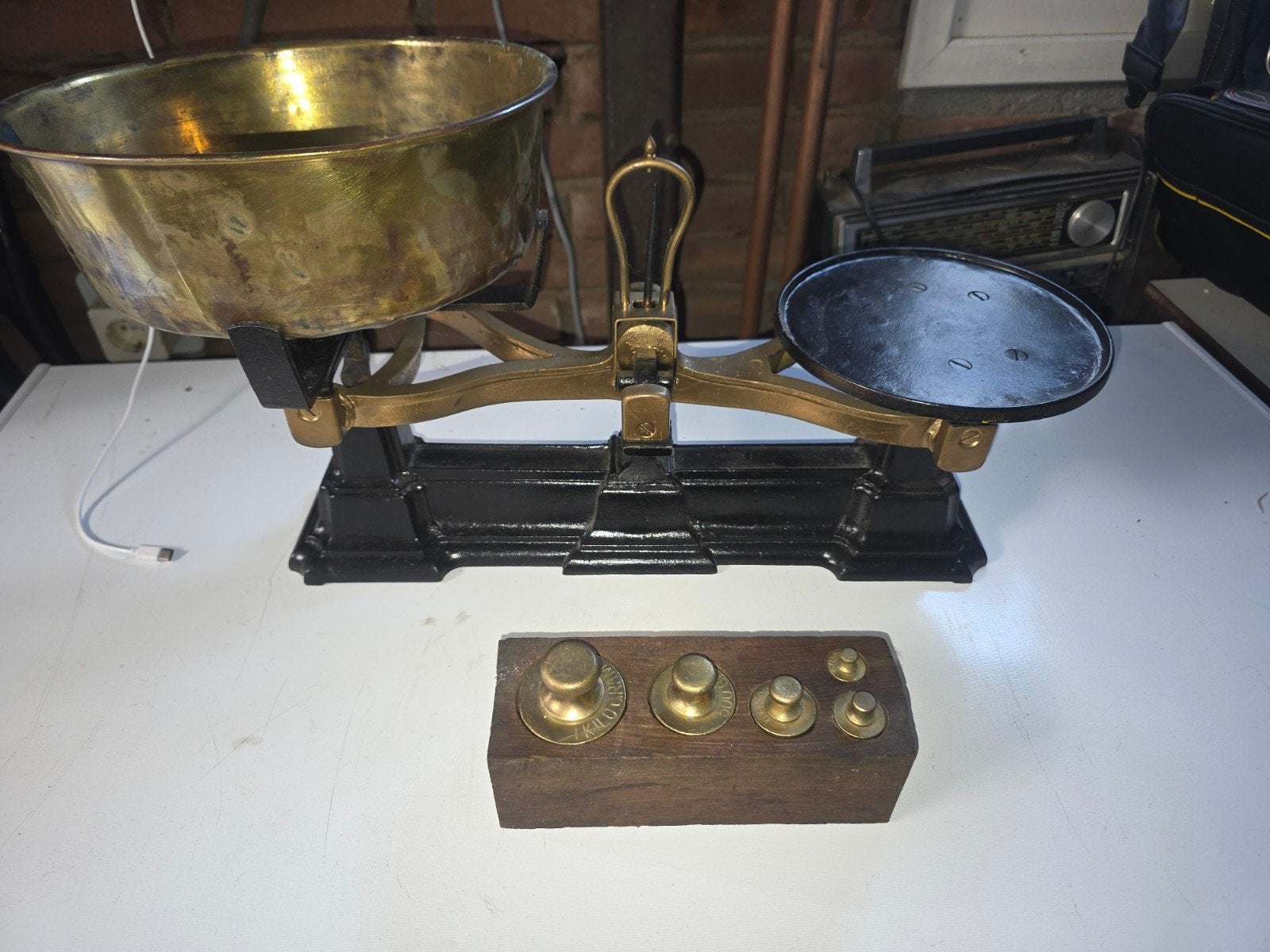 Antieke Balansweegschaal met Gewichten - Vintage Decor, Ophalen