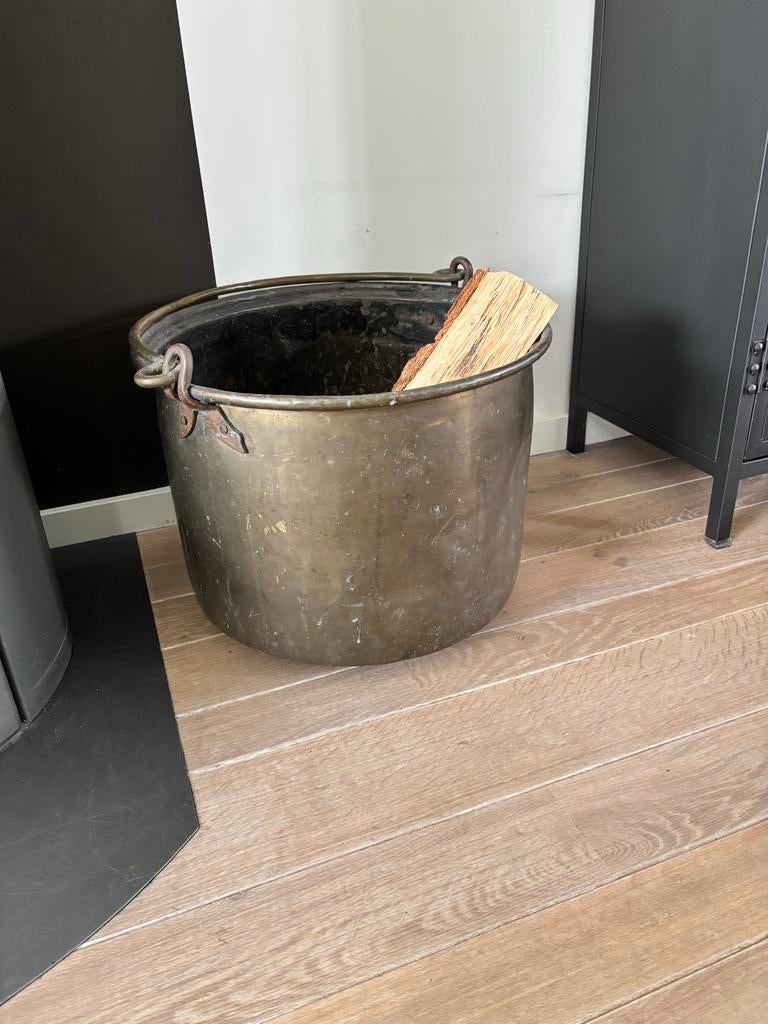 Bieden Antieke koperen ketel / haardhoutmand, Ophalen, Koper