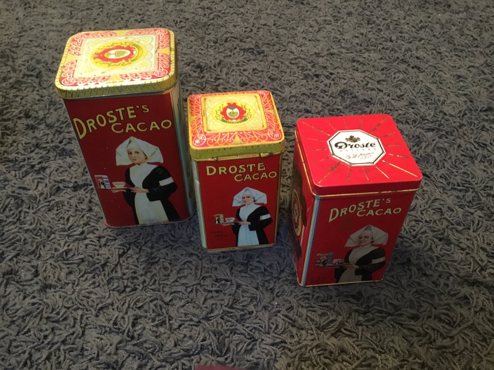 Set van 3 Vintage Droste Cacao Blikken, Ophalen of Verzenden