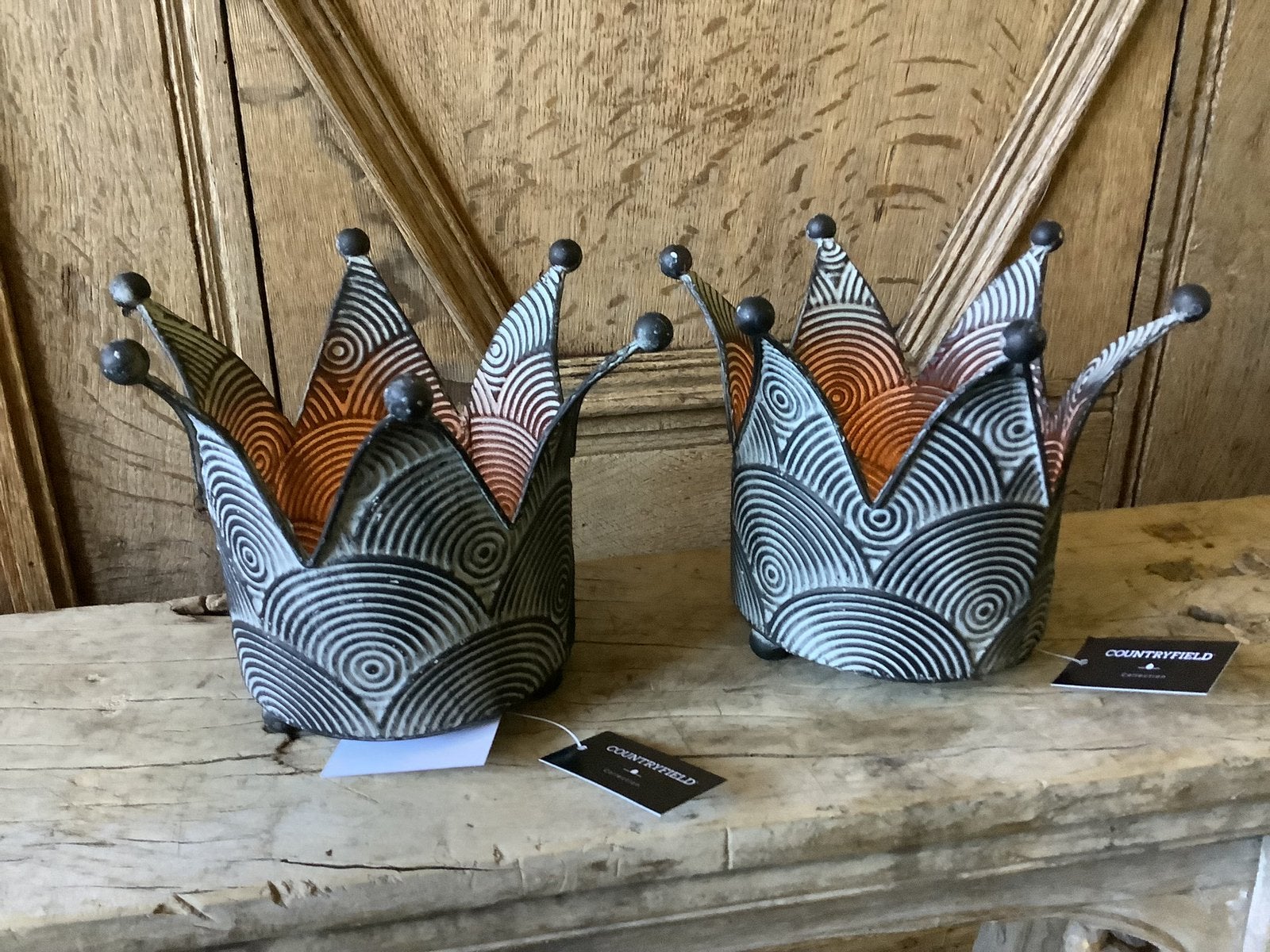 NIEUW set van 2 metalen kronen windlichten, Ophalen of Verzenden, Nieuw