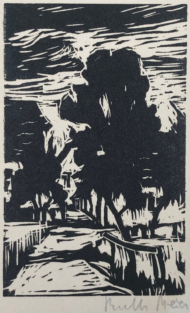 Ruth Meier (1888-1965) Houtsnede 'Laan' ~1925, Ophalen of Verzenden