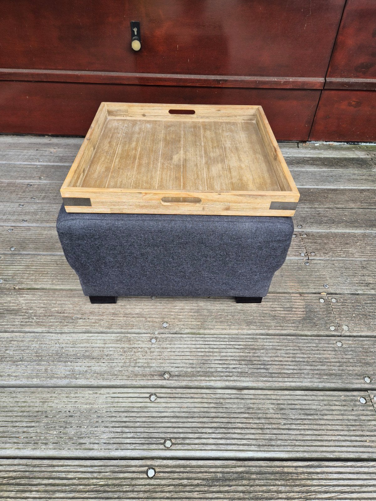 Antraciet/zwart hocker 75x75 met dienblad, Ophalen, Zo goed als nieuw