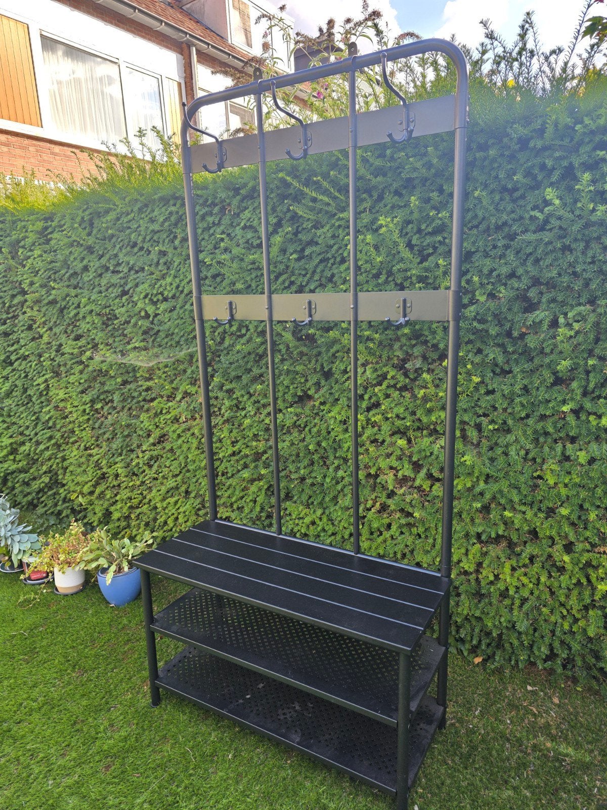 PINNIG coat rack with shoe storage bench black - IKEA, Dieren en Toebehoren, Ophalen, Zo goed als nieuw, Metaal