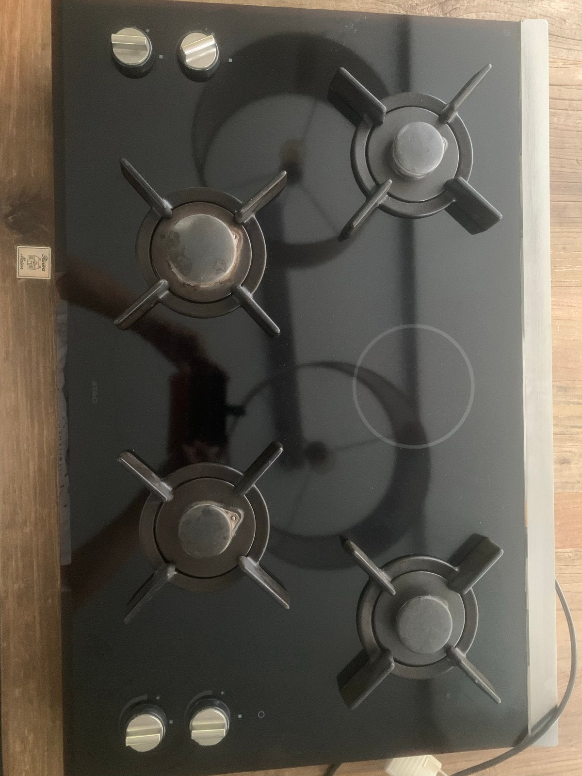 Zwart 4-pits ATAG gasfornuis met elektrische kookzone, Gebruikt, 60 cm of meer, Inbouw, Gas