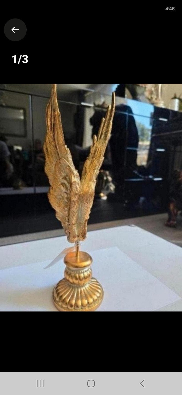 Prachtige gouden decoratieve vleugel op een elegant voetstuk, Ophalen of Verzenden, Nieuw, Dier