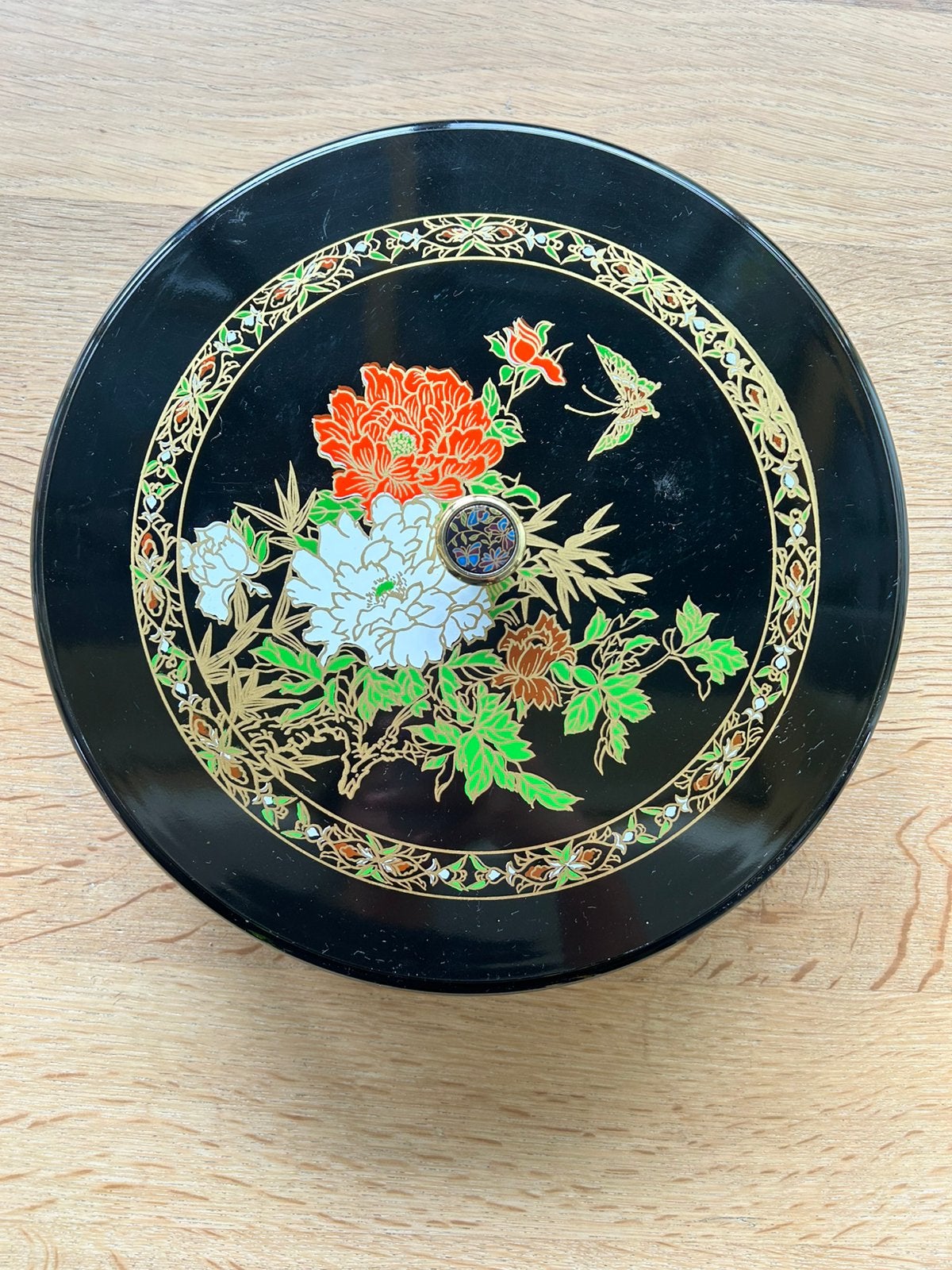 Vintage trommel met bloemenprint & vakverdeling Ø ca. 28 cm, Ophalen of Verzenden, Zo goed als nieuw, Overige, Overige merken