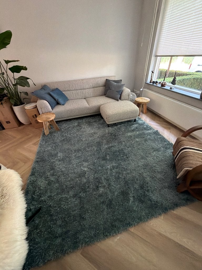 Vloerkleed 2.40m x 2.40m (kleur petrol), Huis en Inrichting, Stoffering | Tapijten en Kleden, Ophalen, Gebruikt, Blauw, Vierkant