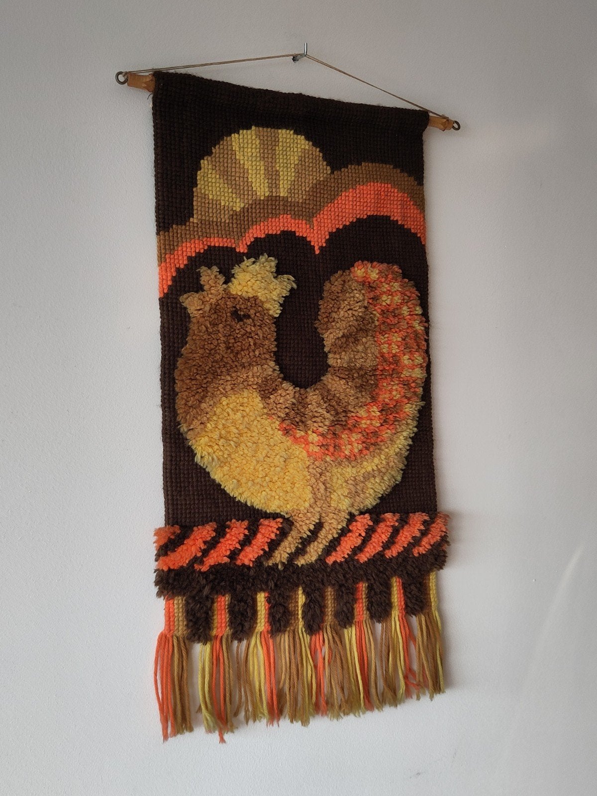 Vintage Smyrna kleed wol haan zon wandkleed wanddecoratie, 39 cm, Gebruikt, ., 80 cm