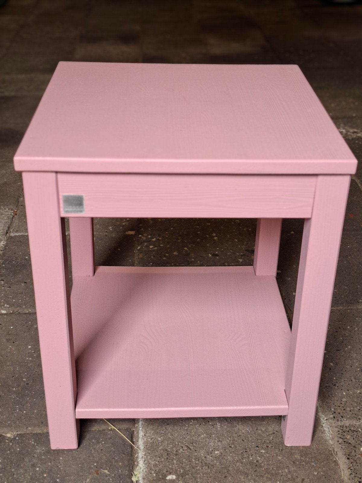 Oud roze houten bijzettafel - L39,5xB39,5xH47cm, Minder dan 55 cm, Gebruikt, Vintage, Brocante, Vierkant