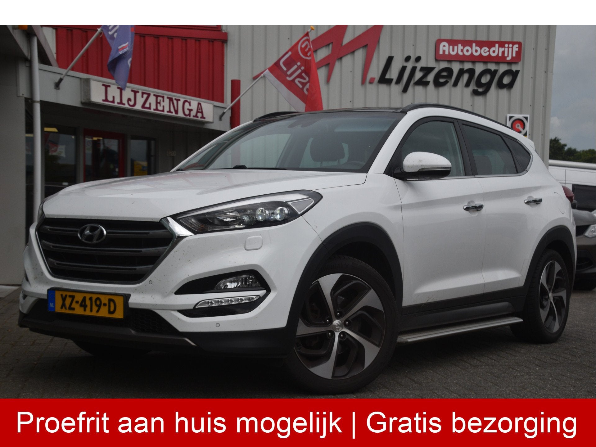 Hyundai Tucson 1.6 T-GDi Premium LED | Stuur/stoelverw. | Le, Voorwielaandrijving, 4 cilinders, Met garantie (alle), Wit